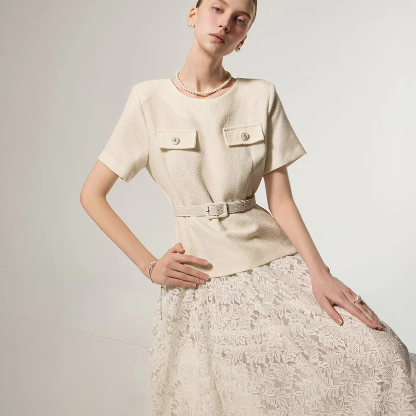 D5490 Lace Dress with Belt - Image 2