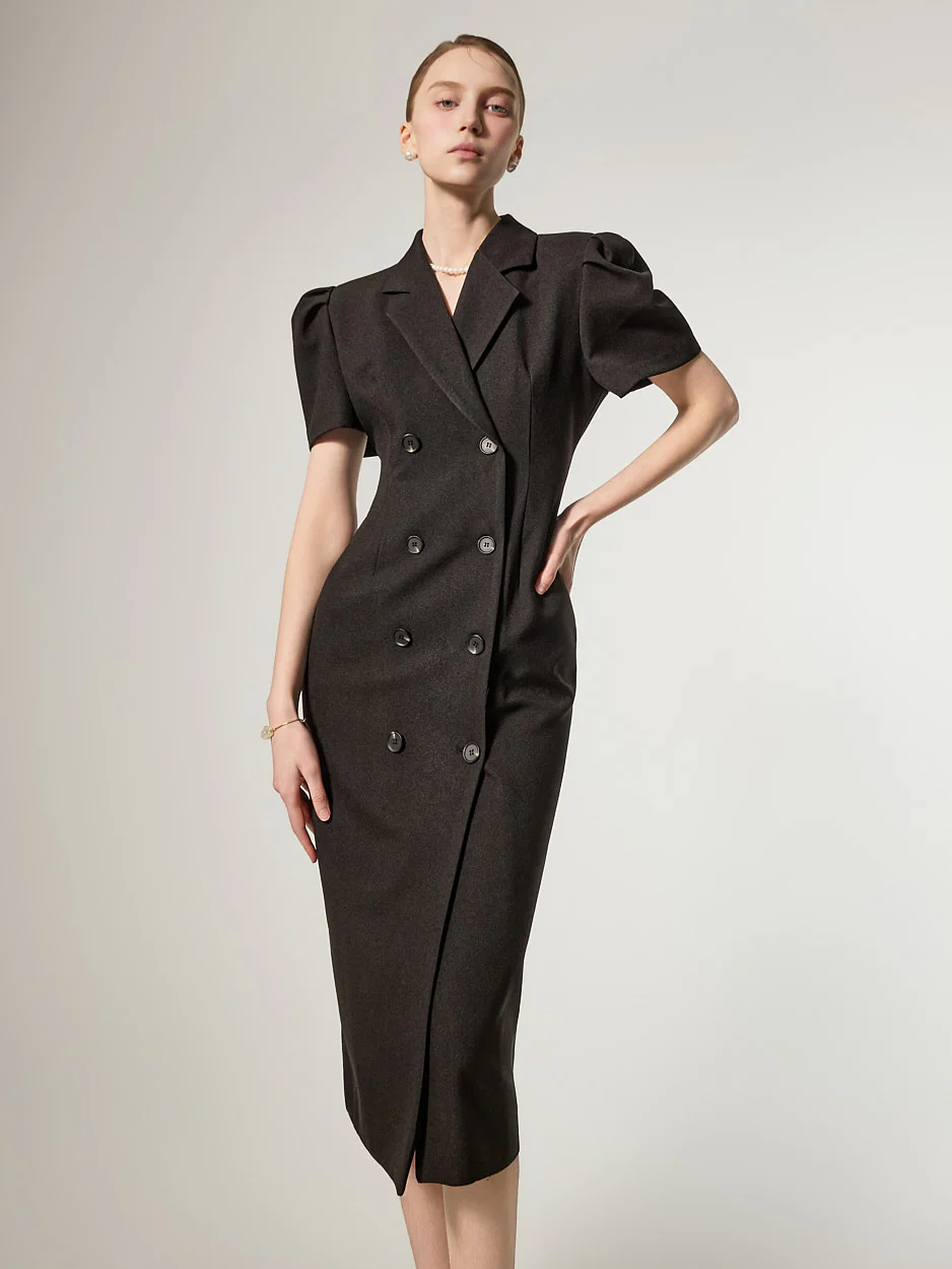 D5491 Double Button Puff Dress