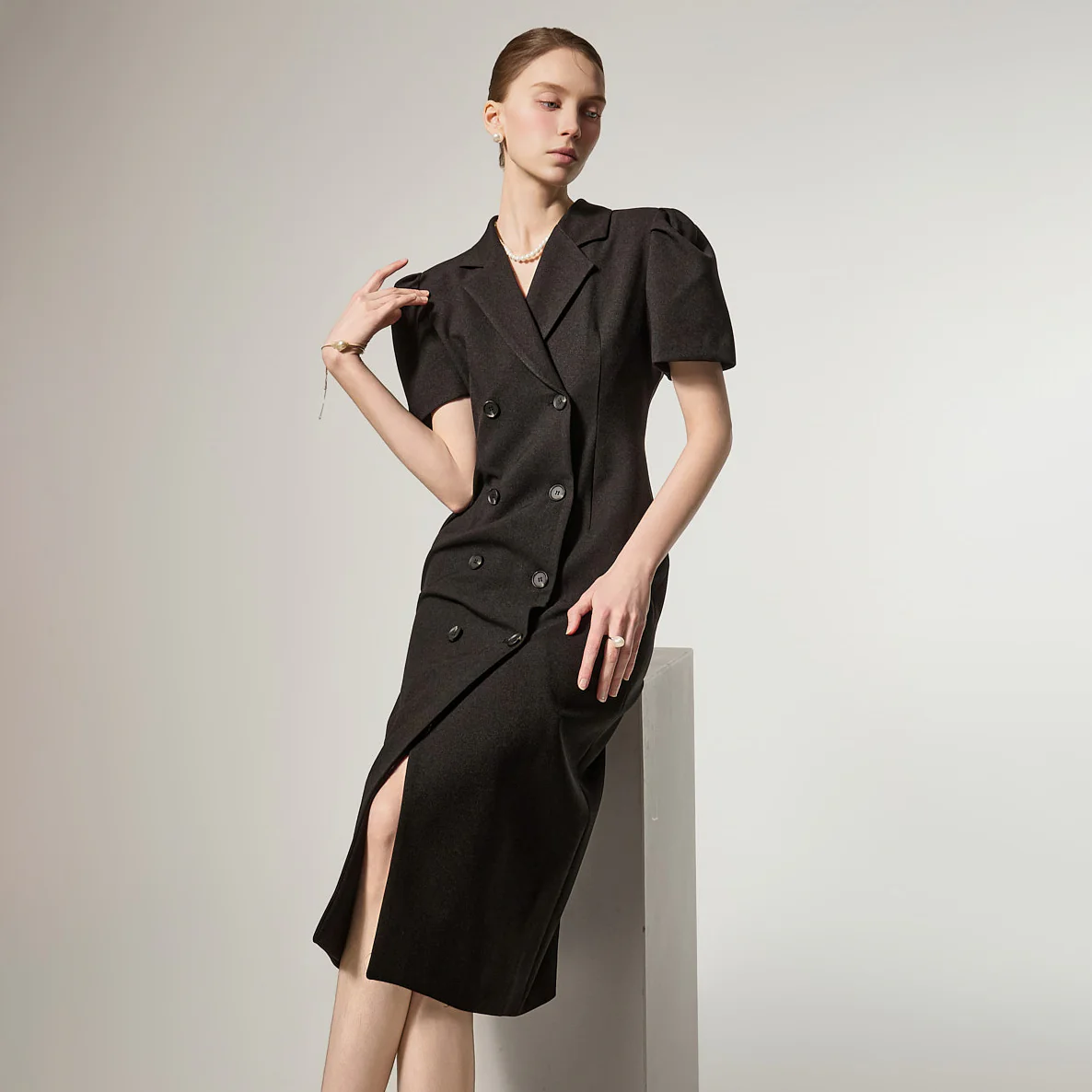 D5491 Double Button Puff Dress - Image 2