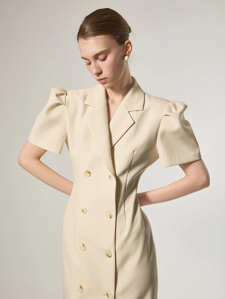 D5491 Double Button Puff Dress