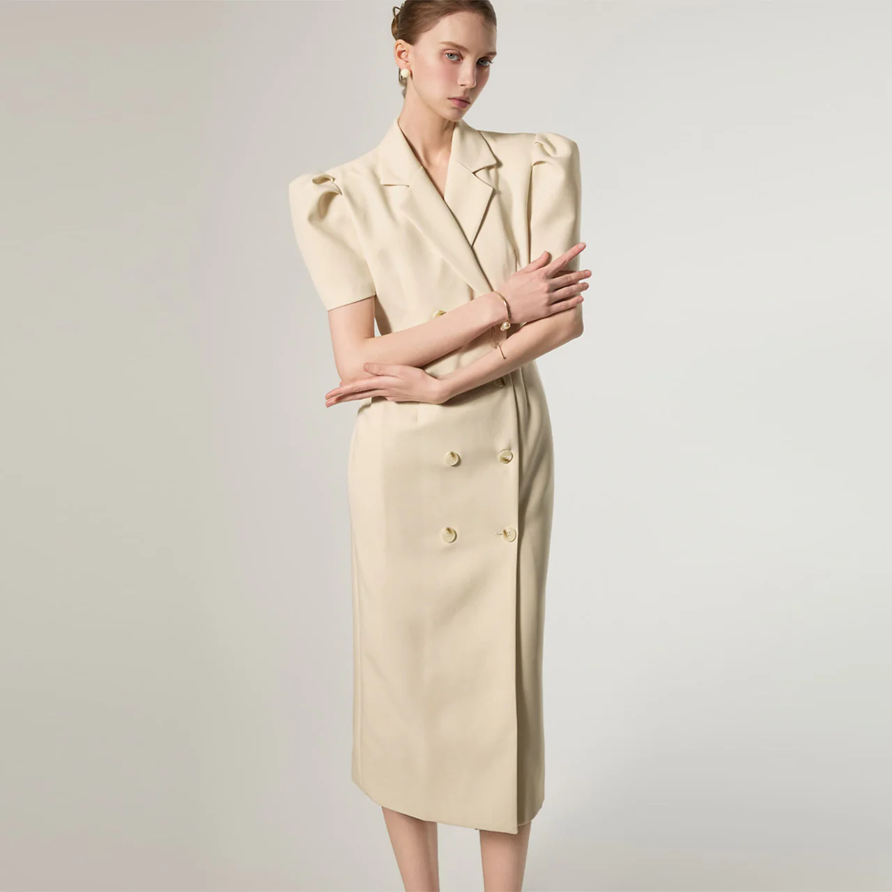 D5491 Double Button Puff Dress - Image 2