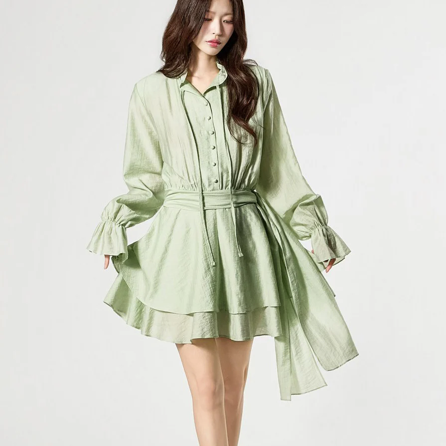 D5506 Frill Dress with Belt - Image 2