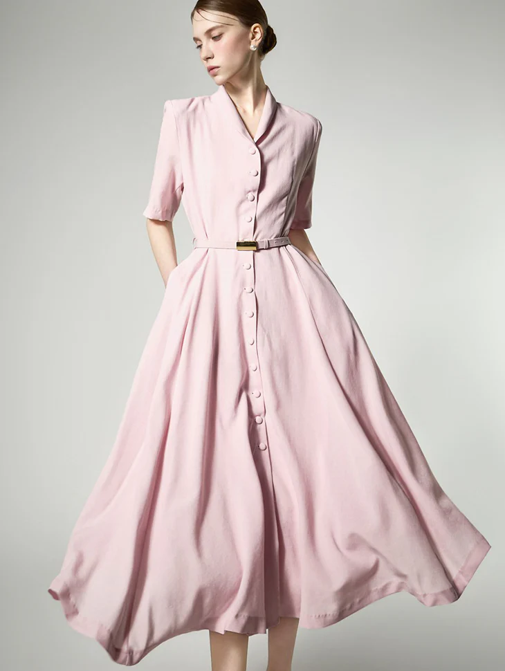 D5515 V-Neck Belted Dress