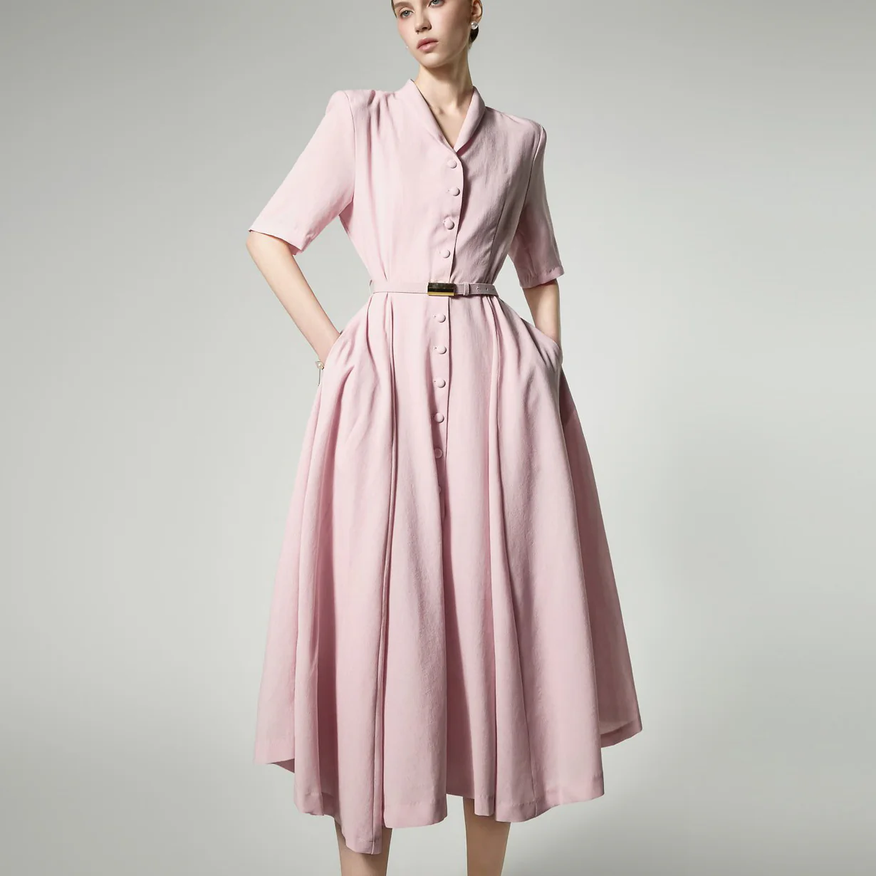D5515 V-Neck Belted Dress - Image 2