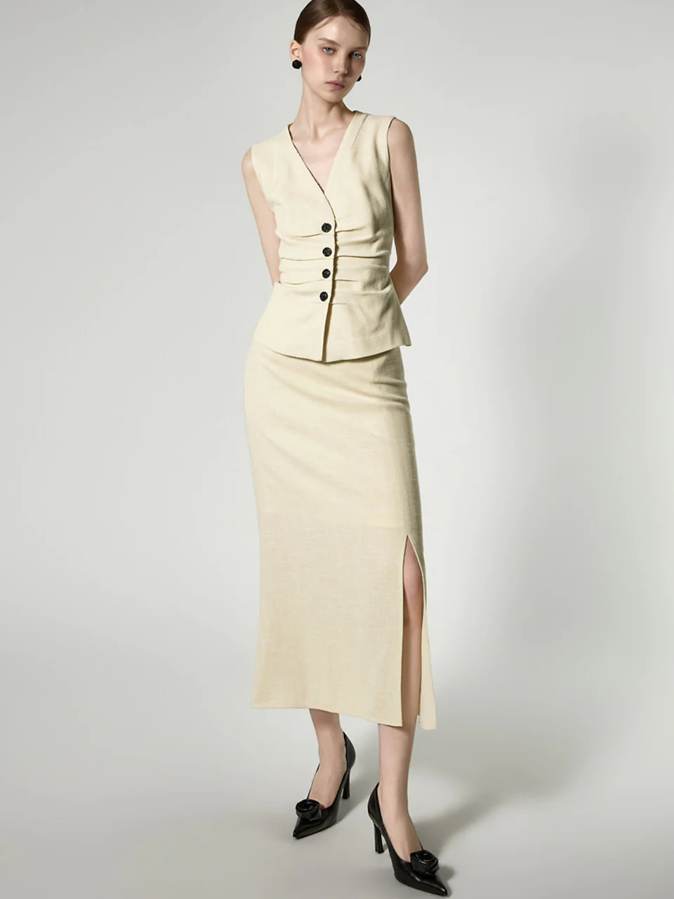 D5521 Shirring Button Two Piece