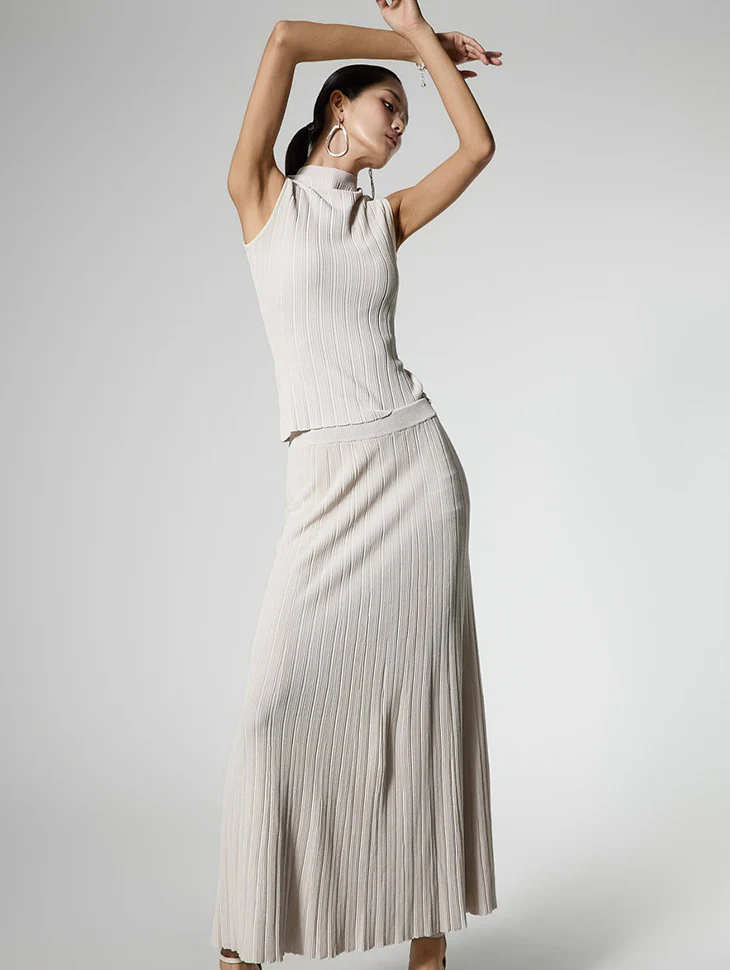 D5532 Pleated Knit Two-Piece Set