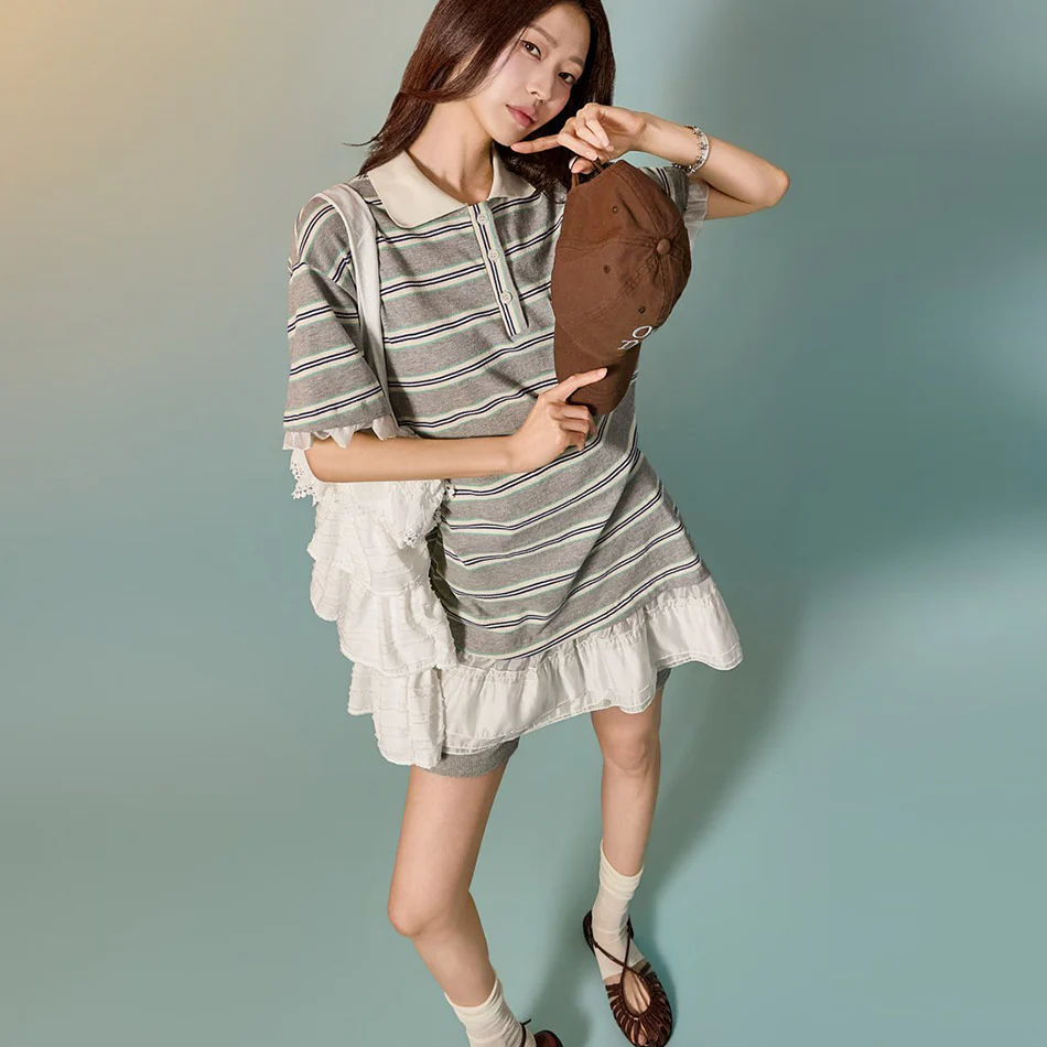 D5538 Striped Frill Dress - Image 2