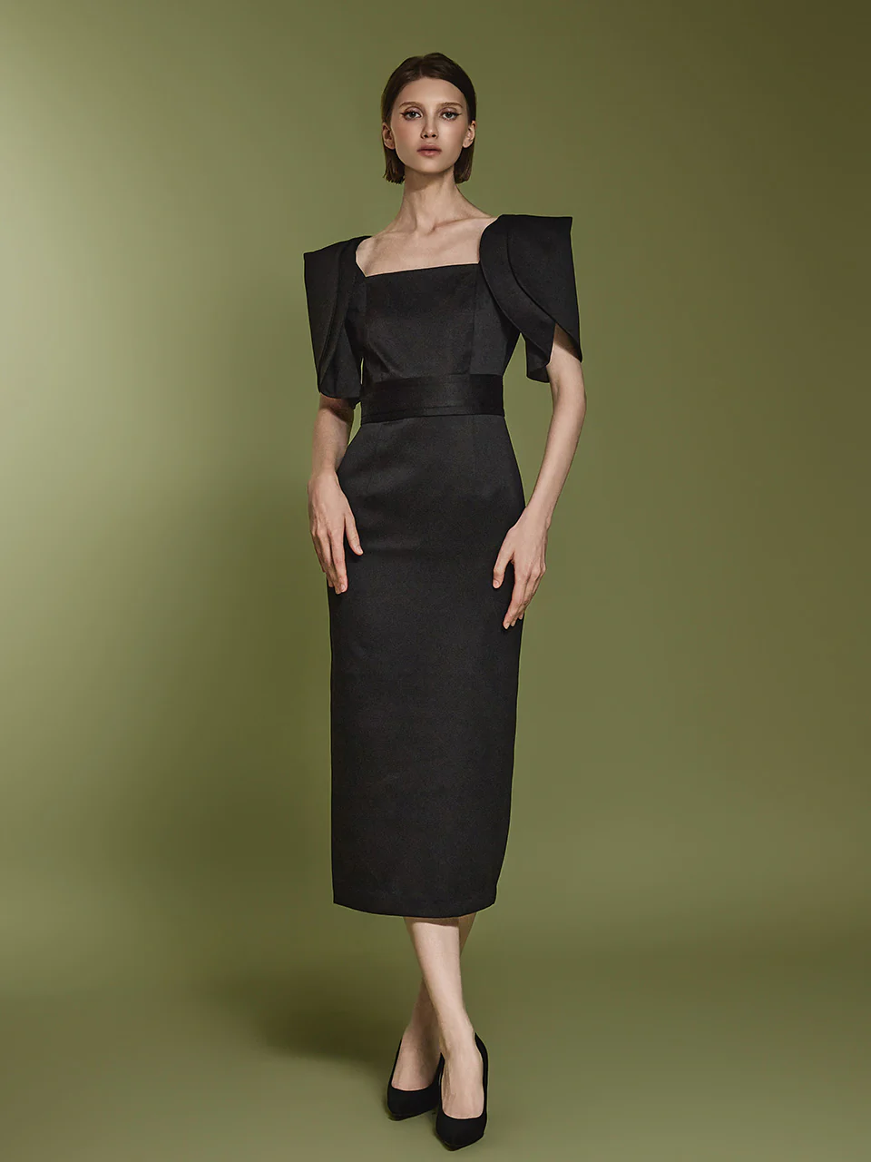 D9433 Tulip Balloon Sleeves Slim Dress