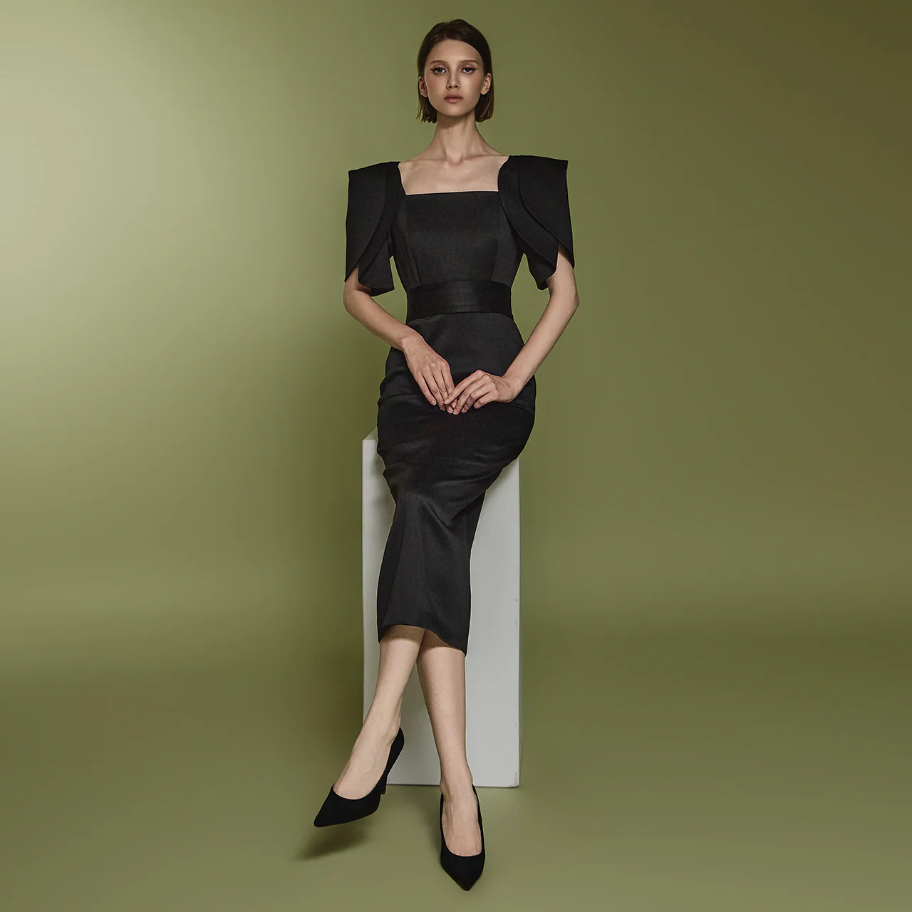 D9433 Tulip Balloon Sleeves Slim Dress - Image 2