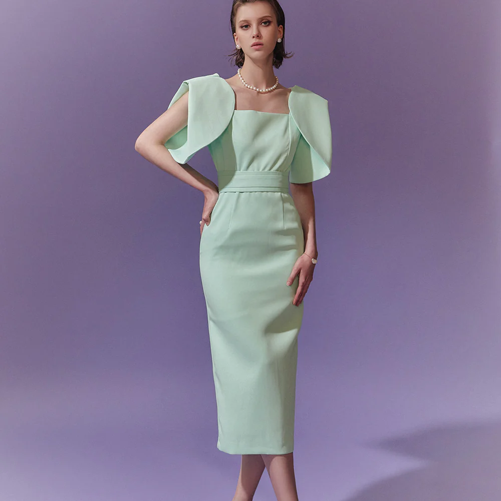 D9433 Tulip Balloon Sleeves Slim Dress - Image 2