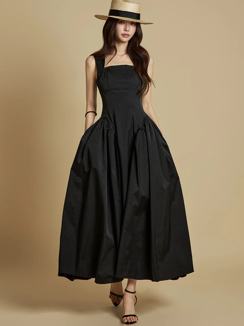 D9435 Shirring Sleeveless  Dress