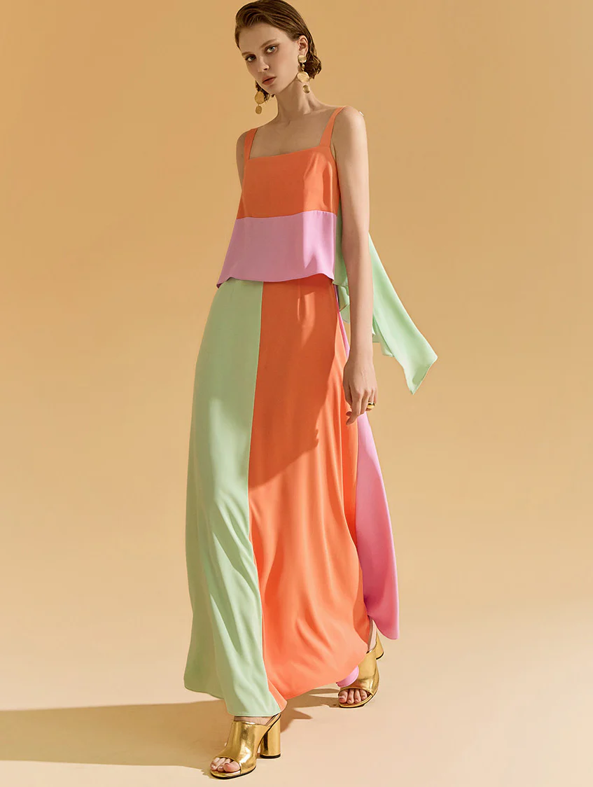 D9449 Color Contrasting Sleeveless Dress