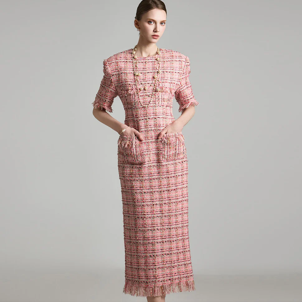D9468 Tweed Short Sleeve Dress - Image 2