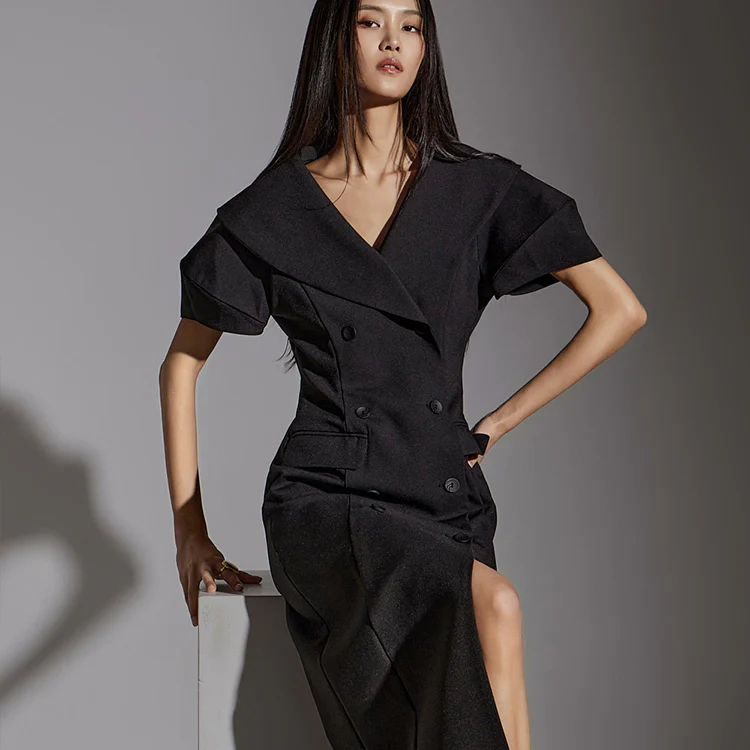 D9469 Shawl Collar Dress - Image 2