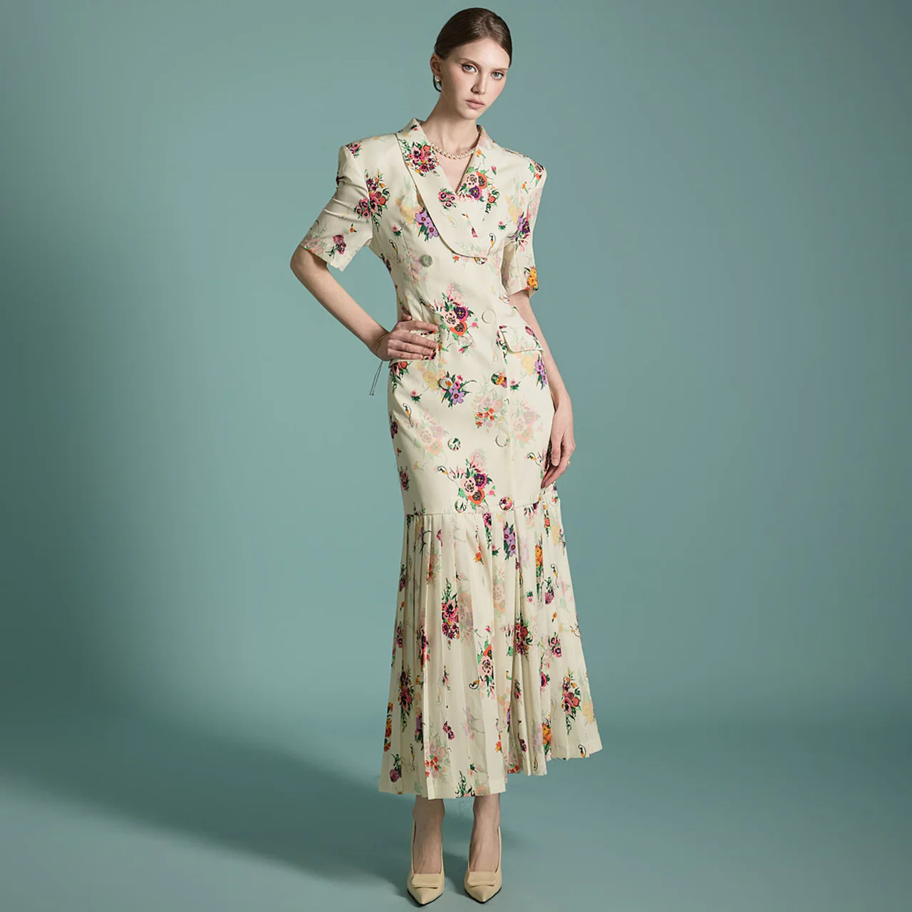 D9503 Flower Pleated Dress - Image 2