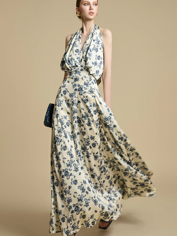 D9542 Halterneck Flower Dress