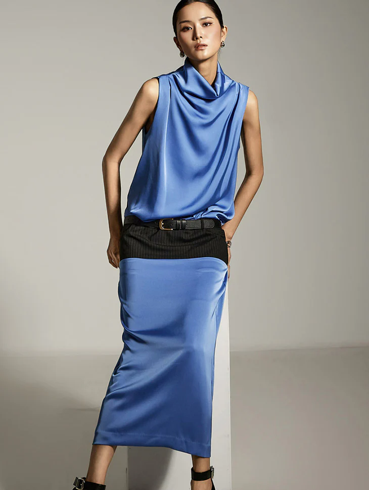 D9552 Satin Dress with Belt