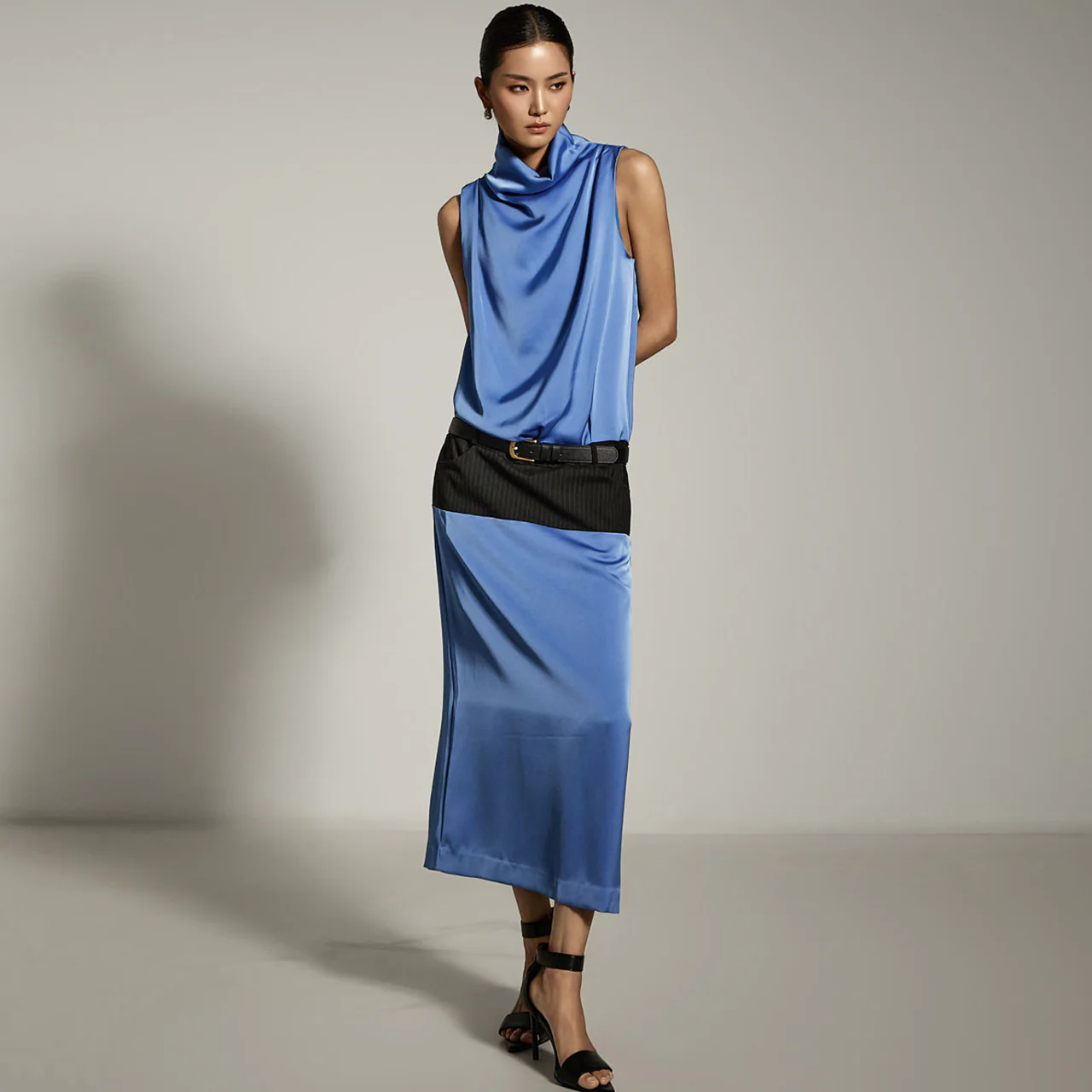 D9552 Satin Dress with Belt - Image 2