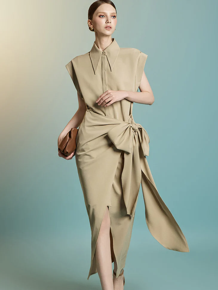 D9554 Tie-Strap Shirt Dress