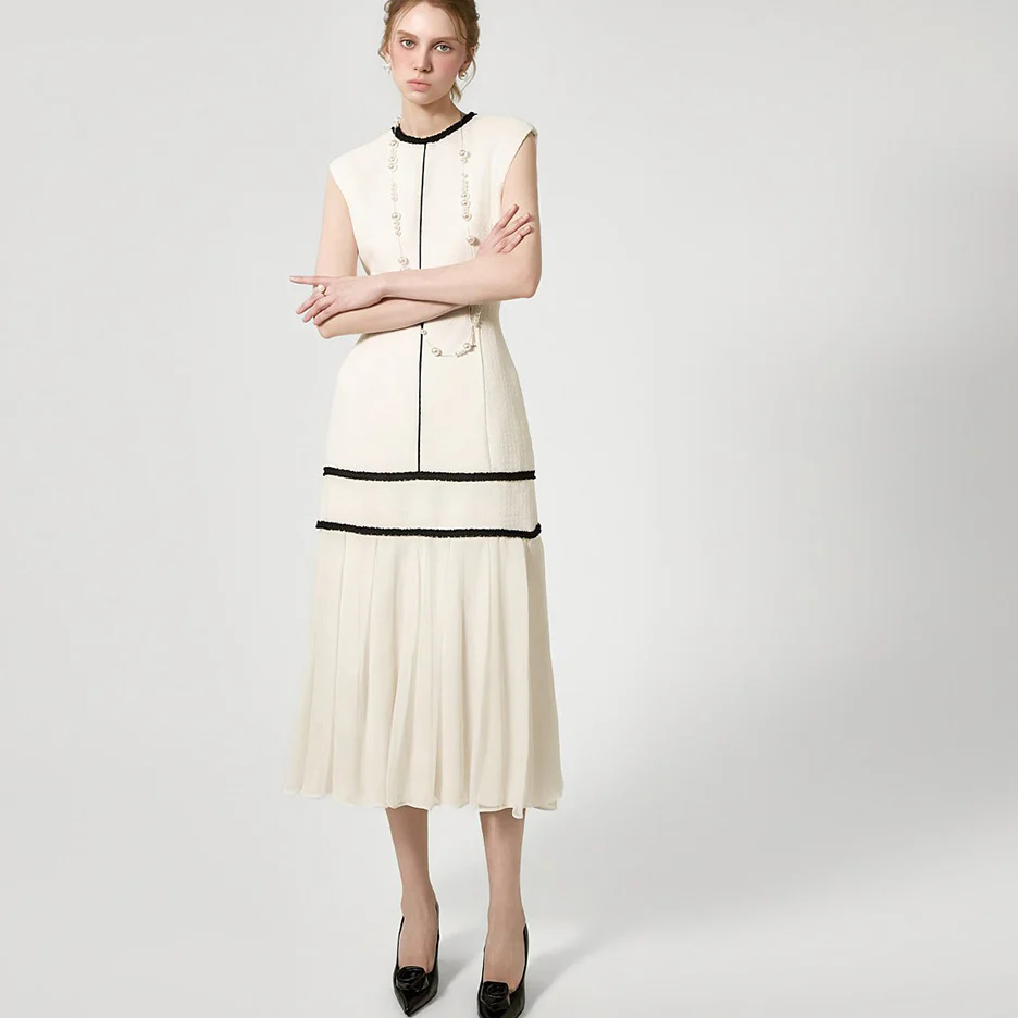 D9586 Contrast Line Pleated Dress - Image 2