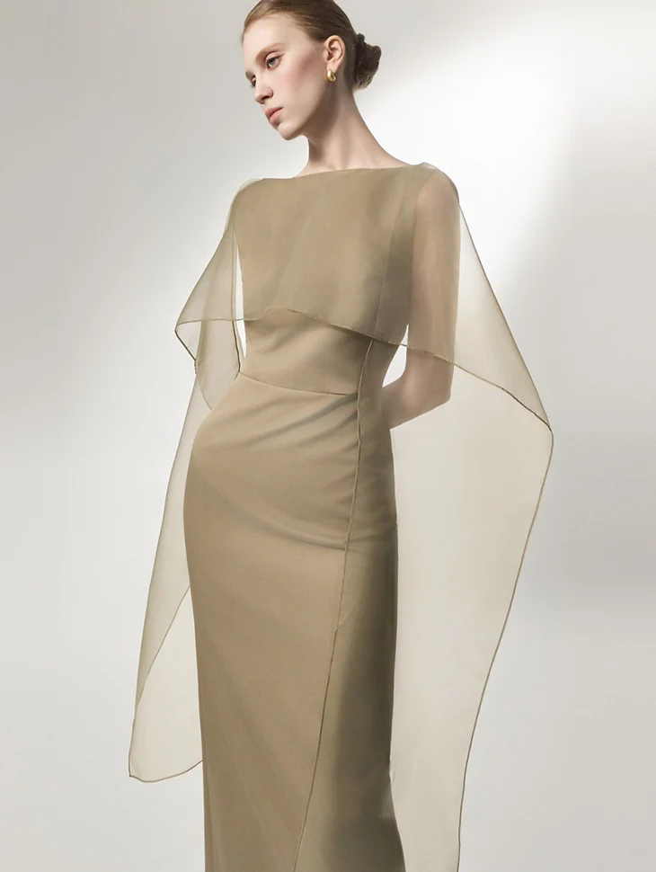 D9587 Chiffon Cape Maxi Dress