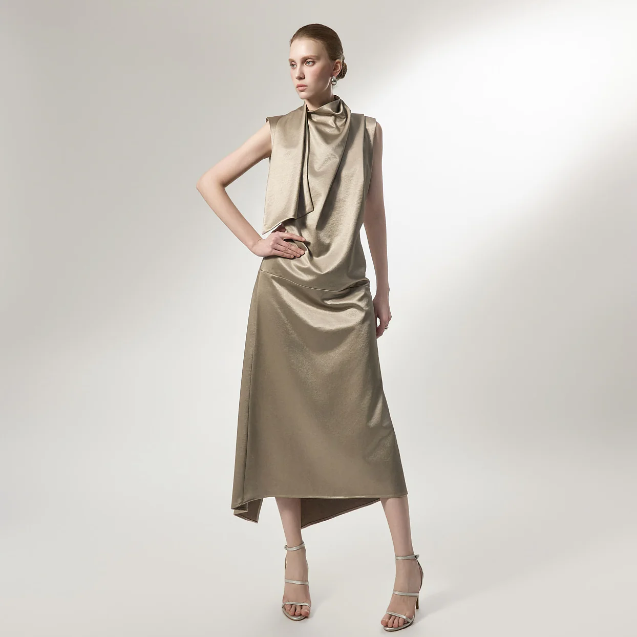 D9596 Drape High-Neck Dress - Image 2