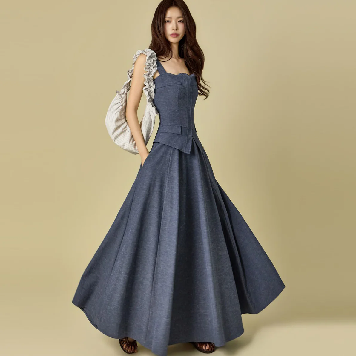 D9597 Corset Line Flare Dress - Image 2