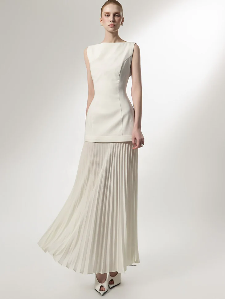 D9602 Slim Pleated Combo Dress