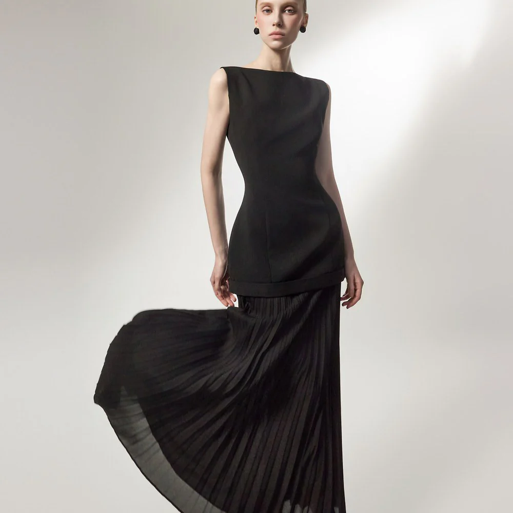 D9602 Slim Pleated Combo Dress - Image 2