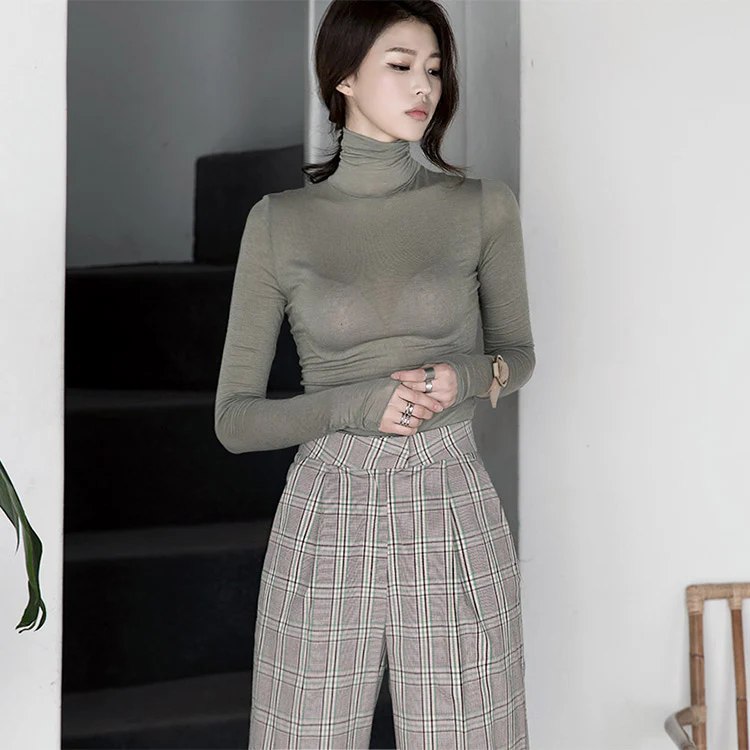 E2510 Sheer Slim Turtleneck Top - Image 2