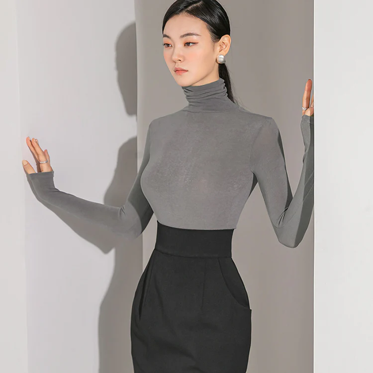 E2541 See-through Slim Turtleneck Top - Image 2