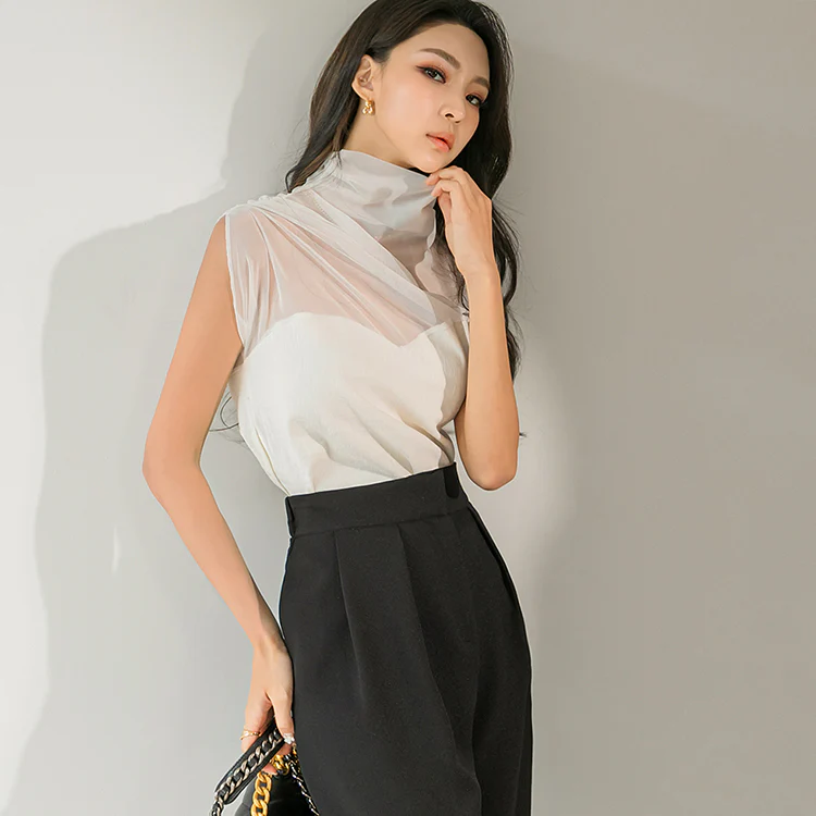 E2795 High neck Sheer Sleeveless Top - Image 2