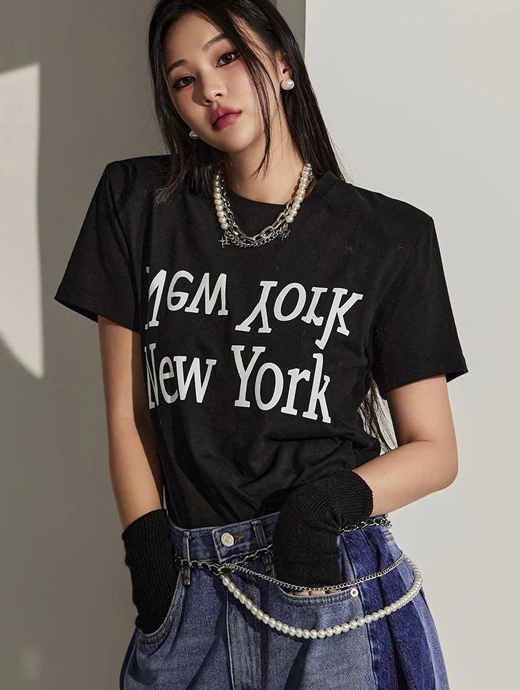 E2814 Printed Shoulder Pad T-Shirt