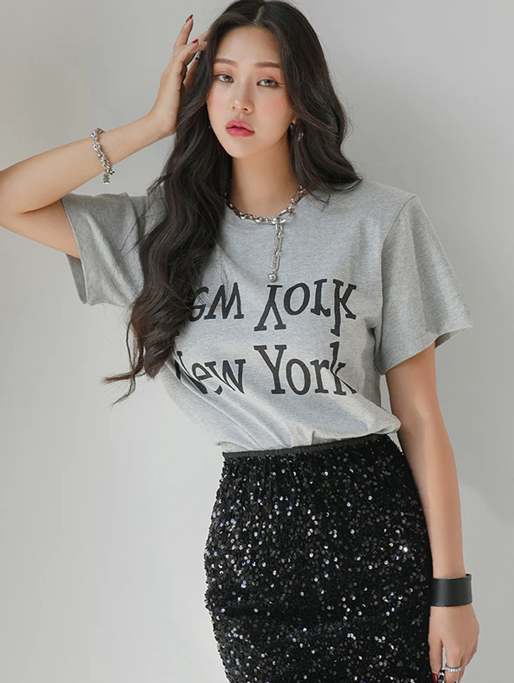 E2814 Printed Shoulder Pad T-Shirt