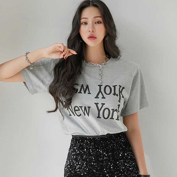 E2814 Printed Shoulder Pad T-Shirt - Image 2