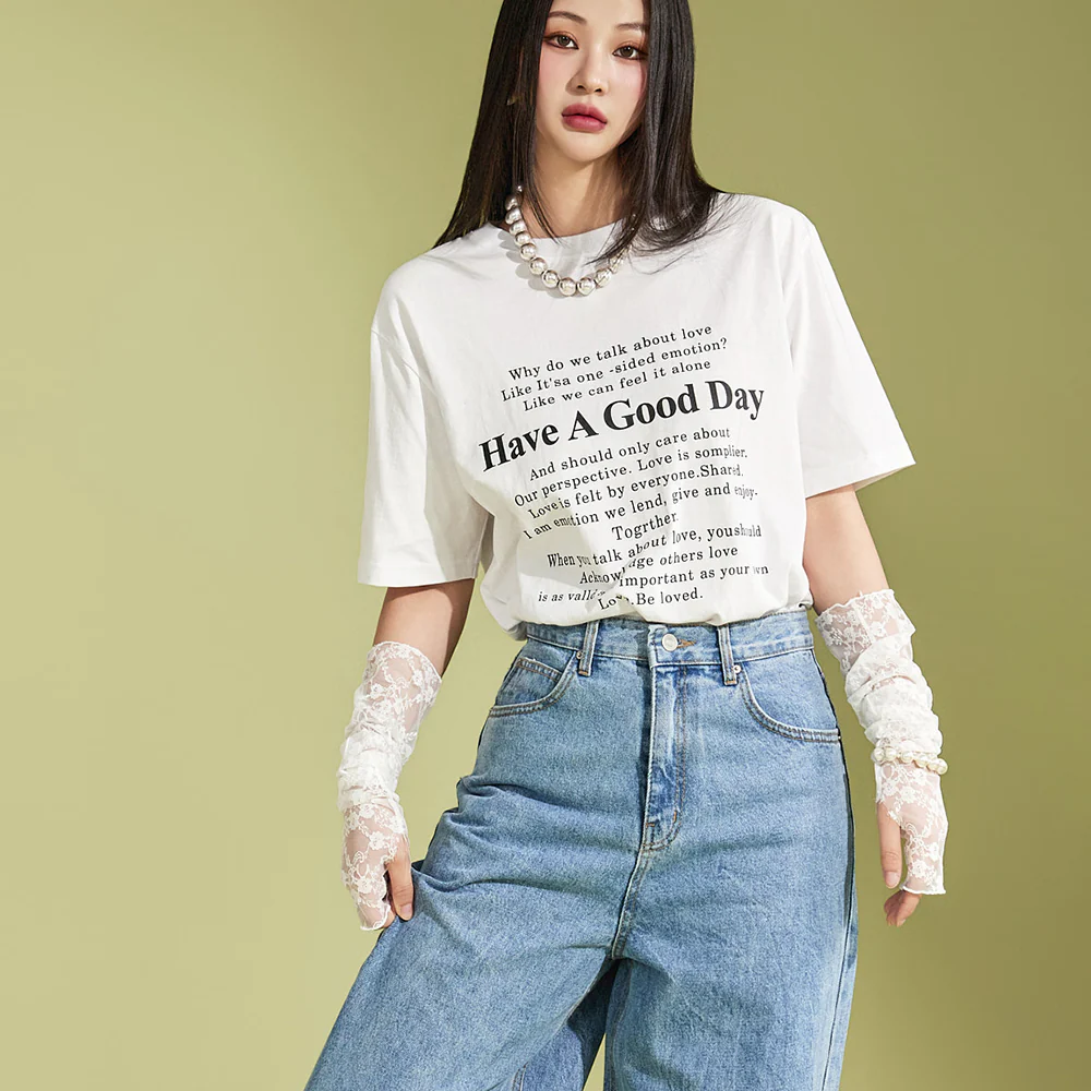 E3288 Text Short-Sleeved T-Shirt - Image 2