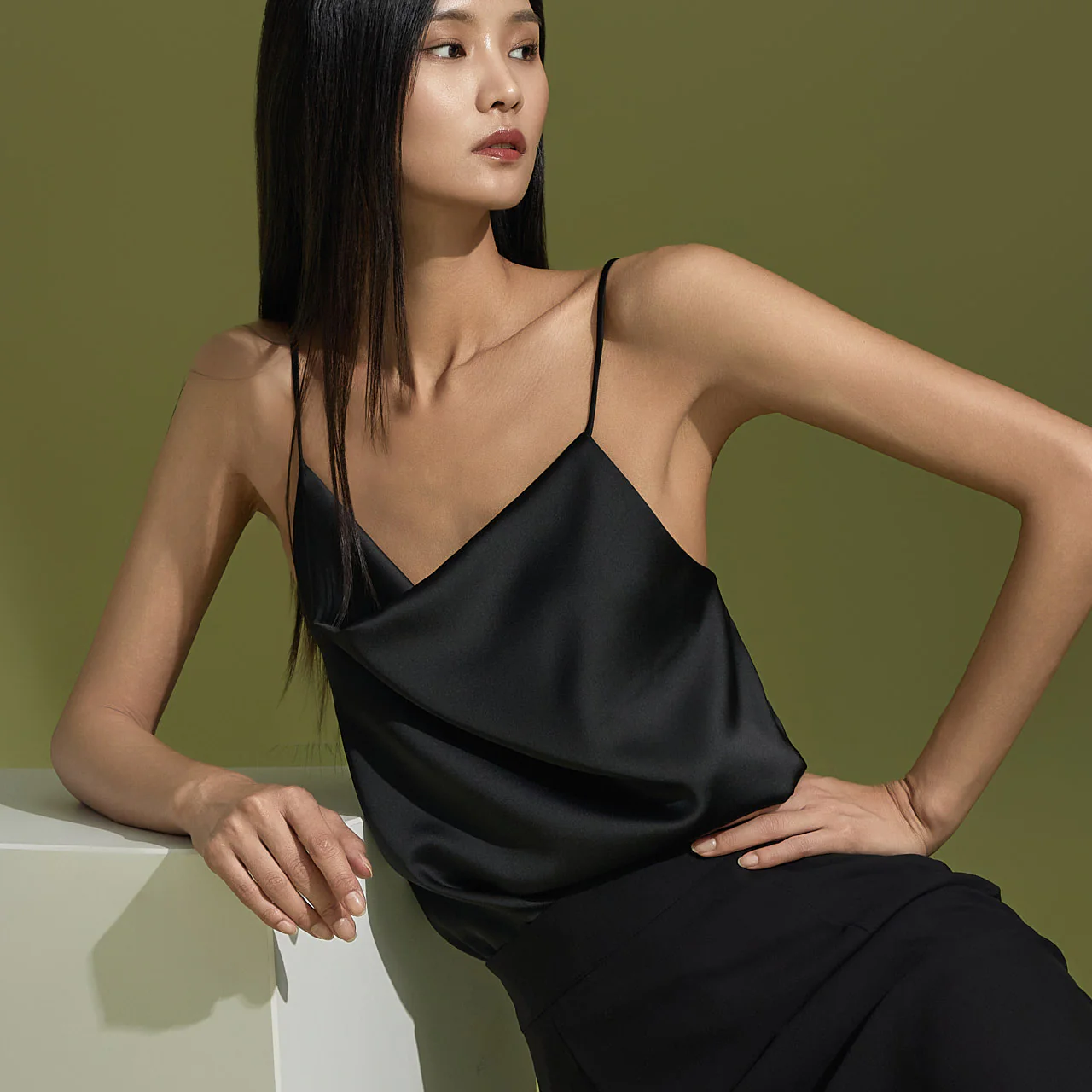 E3307 Satin Cowl Neck Sleeveless Top - Image 2