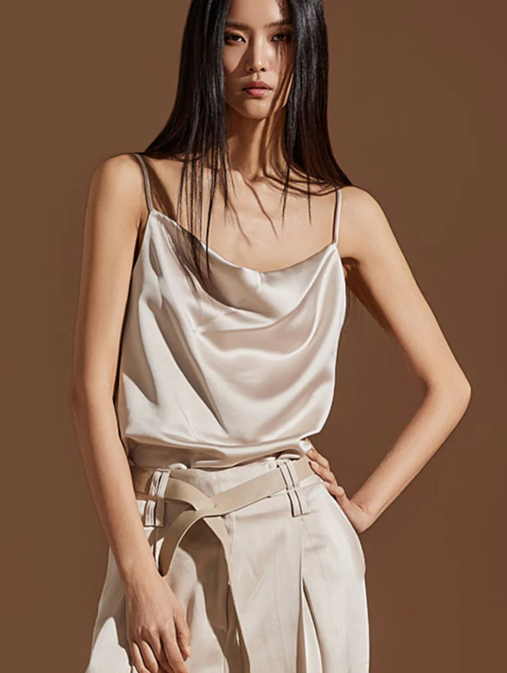 E3307 Satin Cowl Neck Sleeveless Top