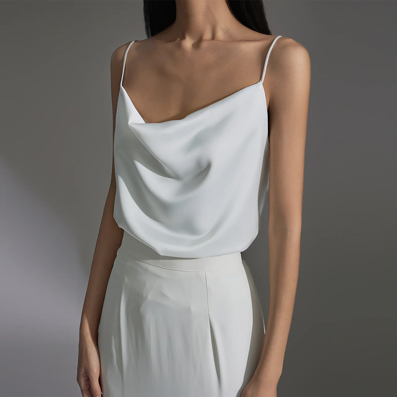 E3307 Satin Cowl Neck Sleeveless Top - Image 2
