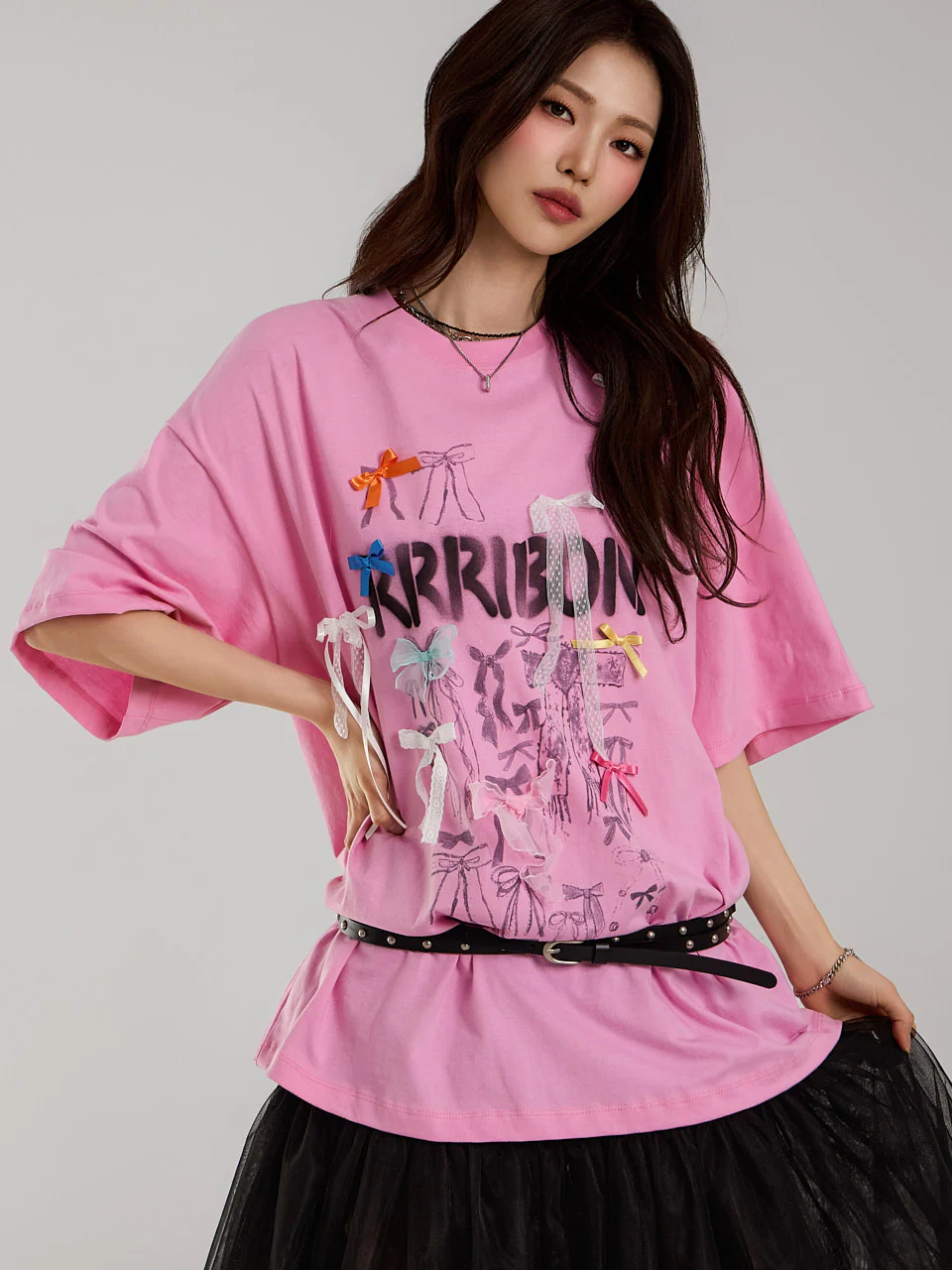 E3312 Ribbon Printed T-shirt