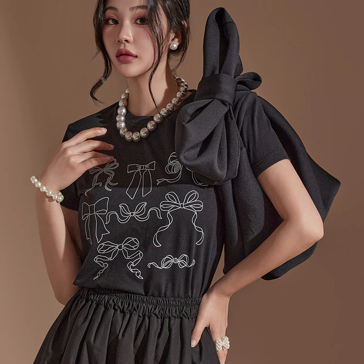E3319 Ribbon Printed T-Shirt - Image 2