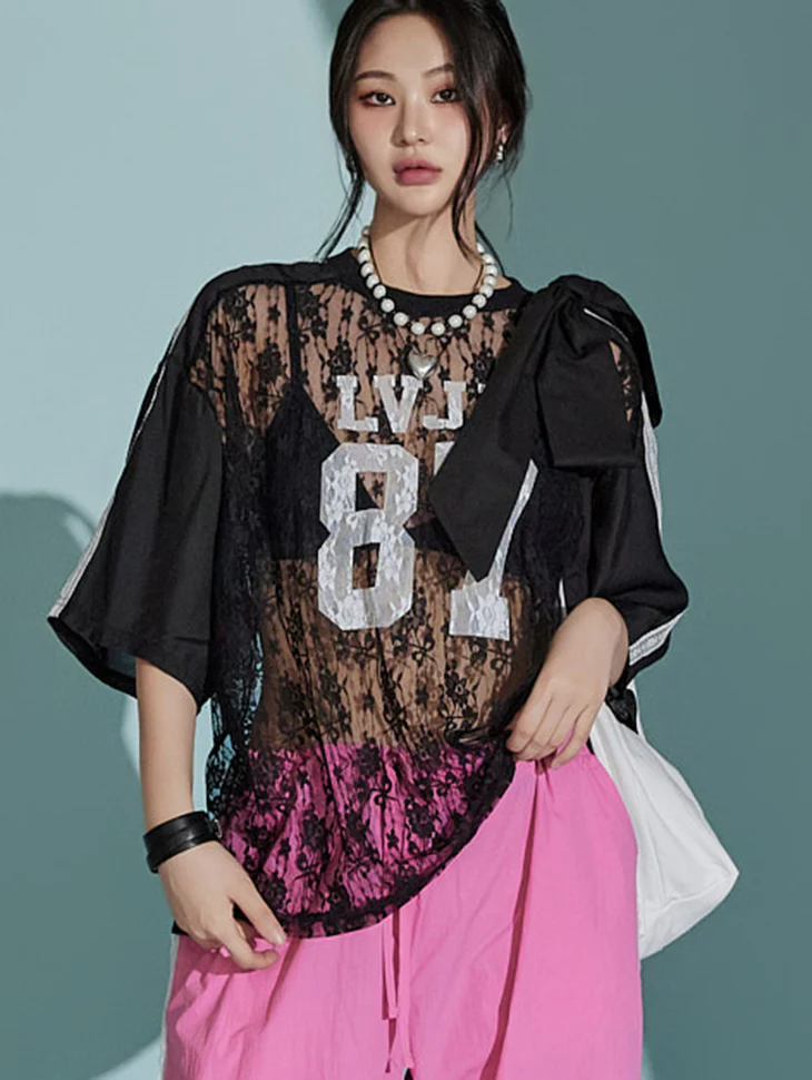 E3388 Lace Sheer Top