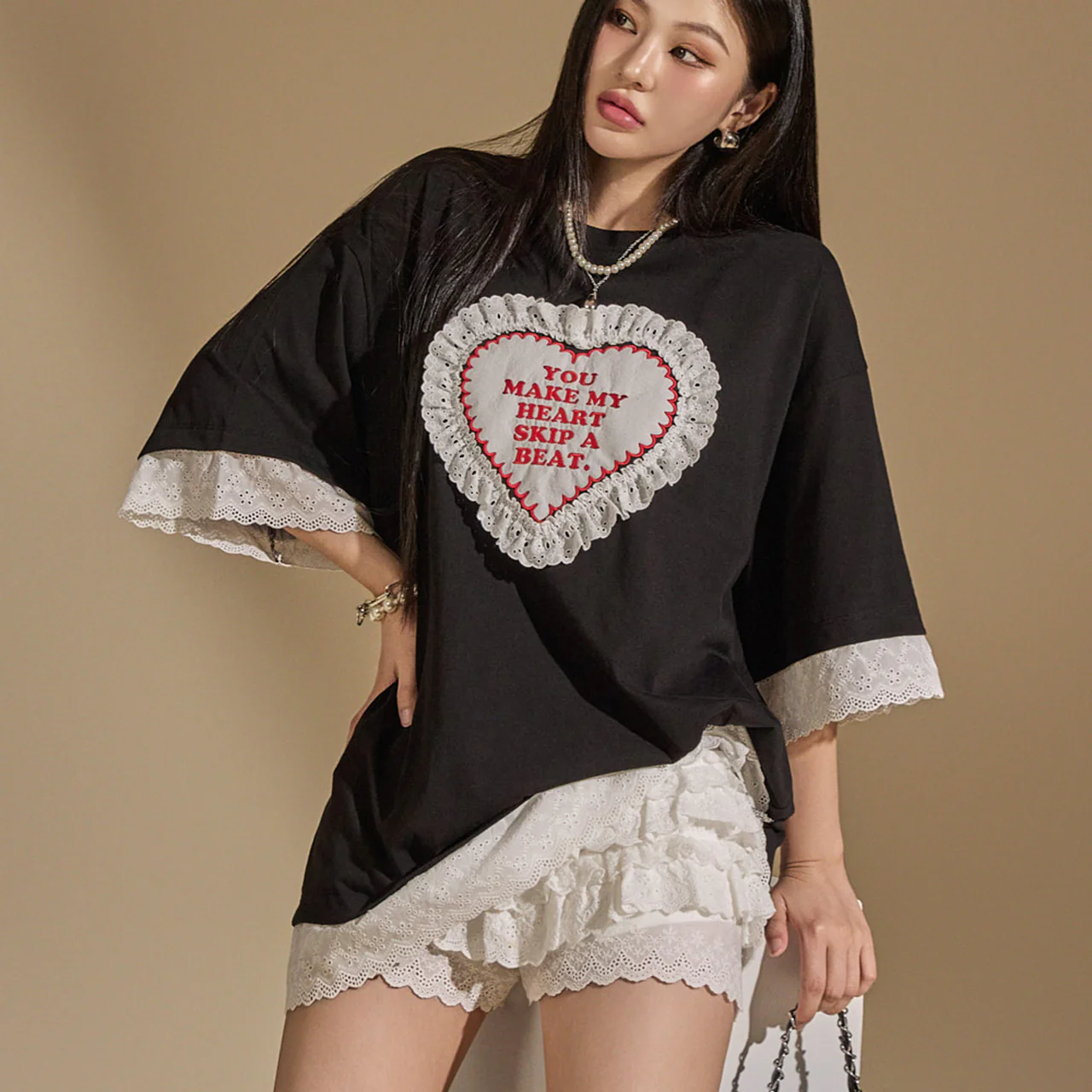 E3459 Lace and Heart Printed Top - Image 2