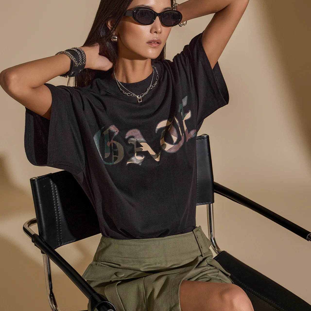 E3484 Camouflage Texture in Text T-Shirt - Image 2