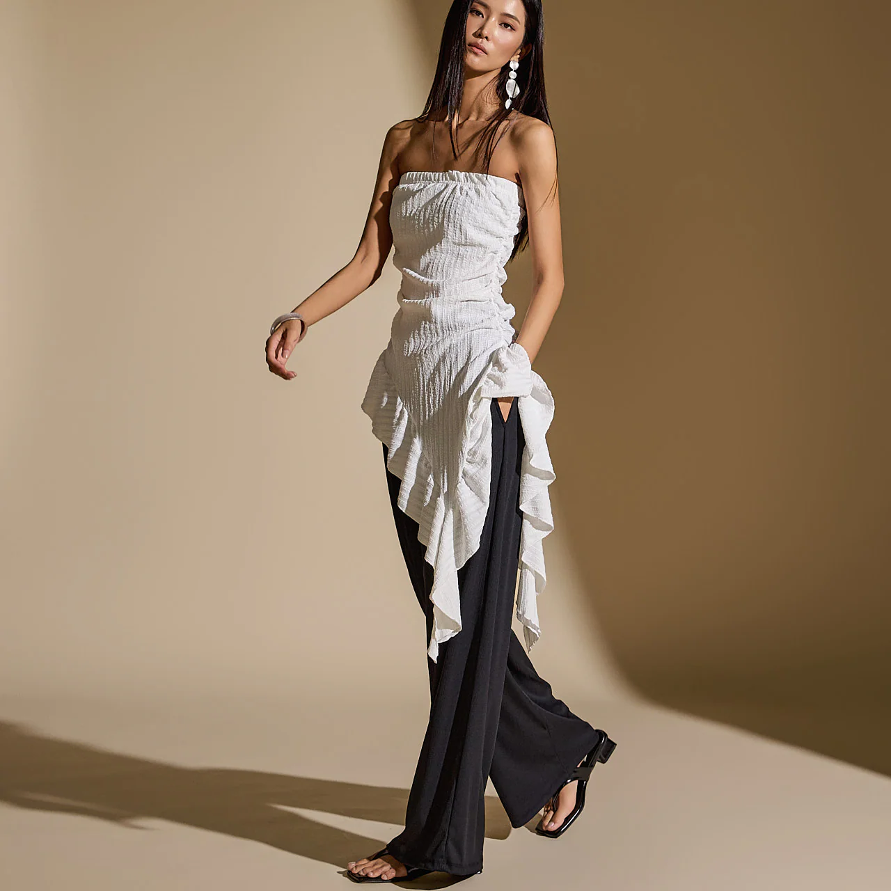 E3506 Asymmetrical Frill Tube Top - Image 2