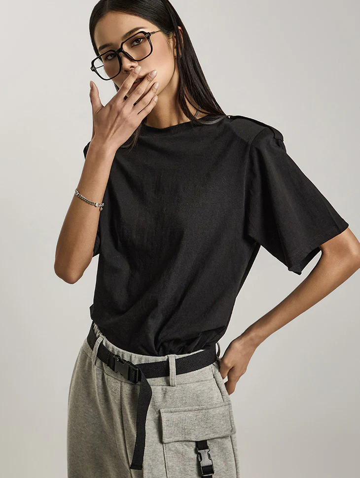 E3753 Shoulder Pad Short-Sleeved T-Shirt