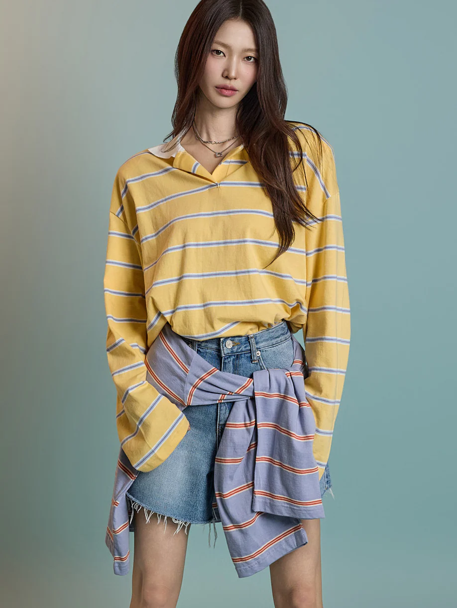 E3770 Collar Stripe Top
