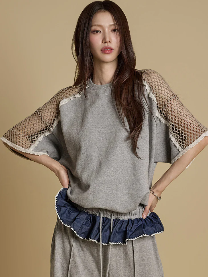 E3772 Net Sleeve T-Shirt