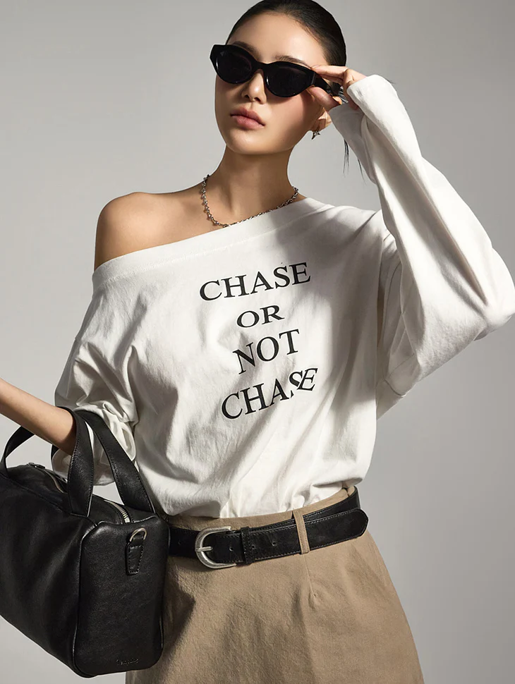 E3797 Asymmetrical Off-Shoulder T-Shirt