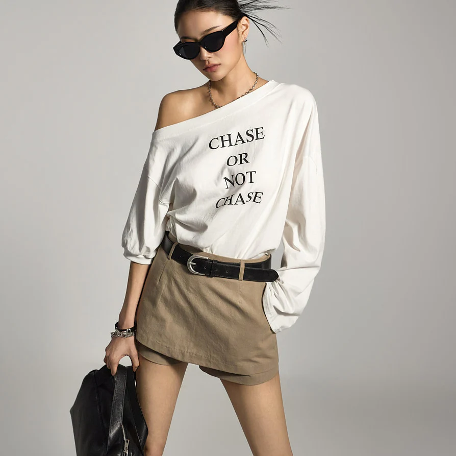 E3797 Asymmetrical Off-Shoulder T-Shirt - Image 2